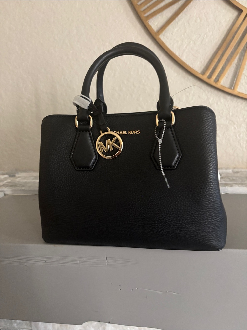 Michael Kors Black Structured Pebbled Leather Satchel